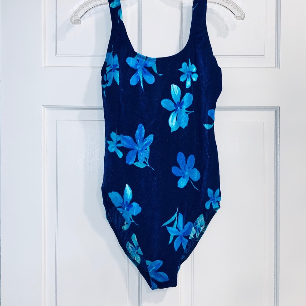 Vintage Blue Floral One Piece Bathing Suit